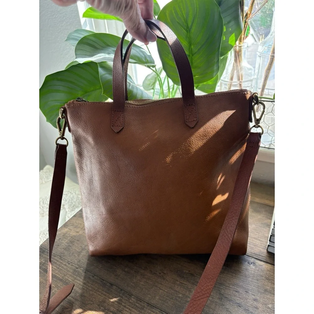 Madewell the Zip Top Transport Tote Bag Small Crossbody in Brown English Leather